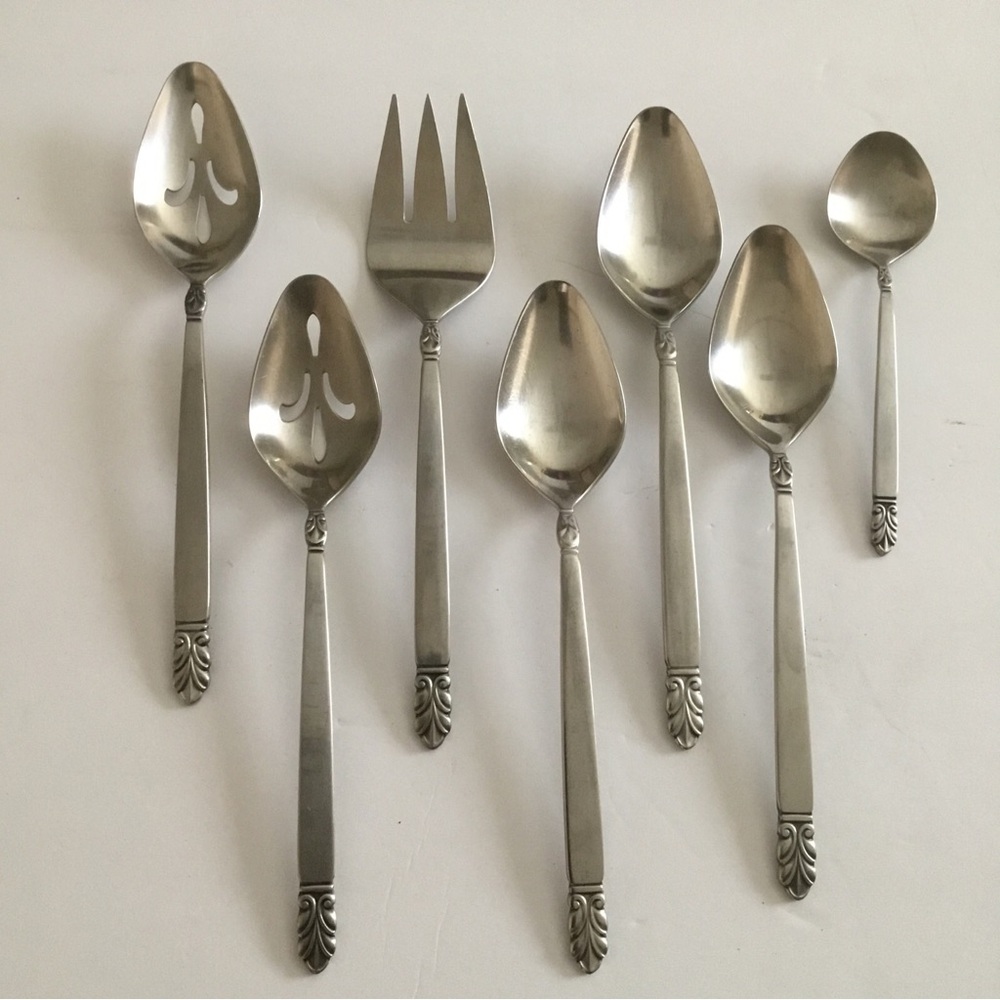 International NORSE Deluxe Stainless 7 PC Hostess Serving Set Fork Spoons VTG